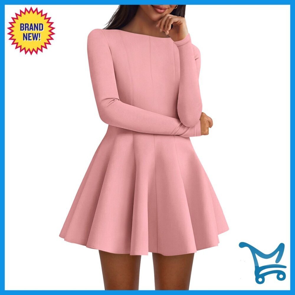 Long Sleeve A-Line Mini Dress Elegant Cocktail Party Wedding Guest Formal